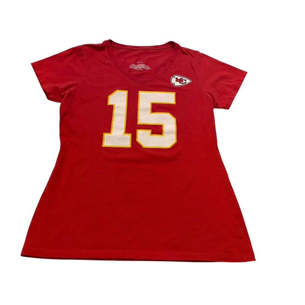 Kansas City Chiefs Patrick Mahomes 15 Women's V-Neck Shirt Jersey Red Medium